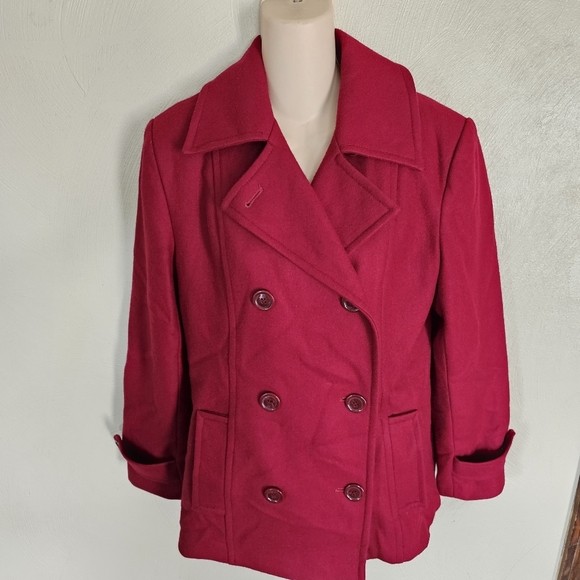 Collection by Gallery Red Wine Wool Double Breasted Pea Coat Size Women Medium - Picture 4 of 13